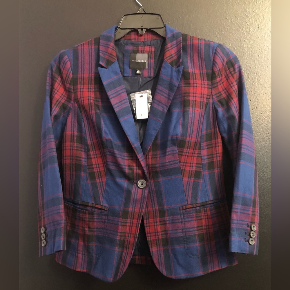 The Limited Plaid Blazer in Blue and Red